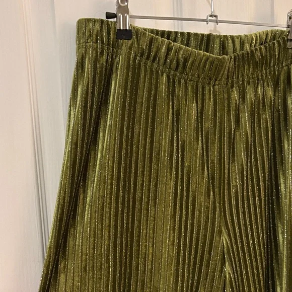 Pea Green Shimmery Striped Pants - Picture 3 of 3
